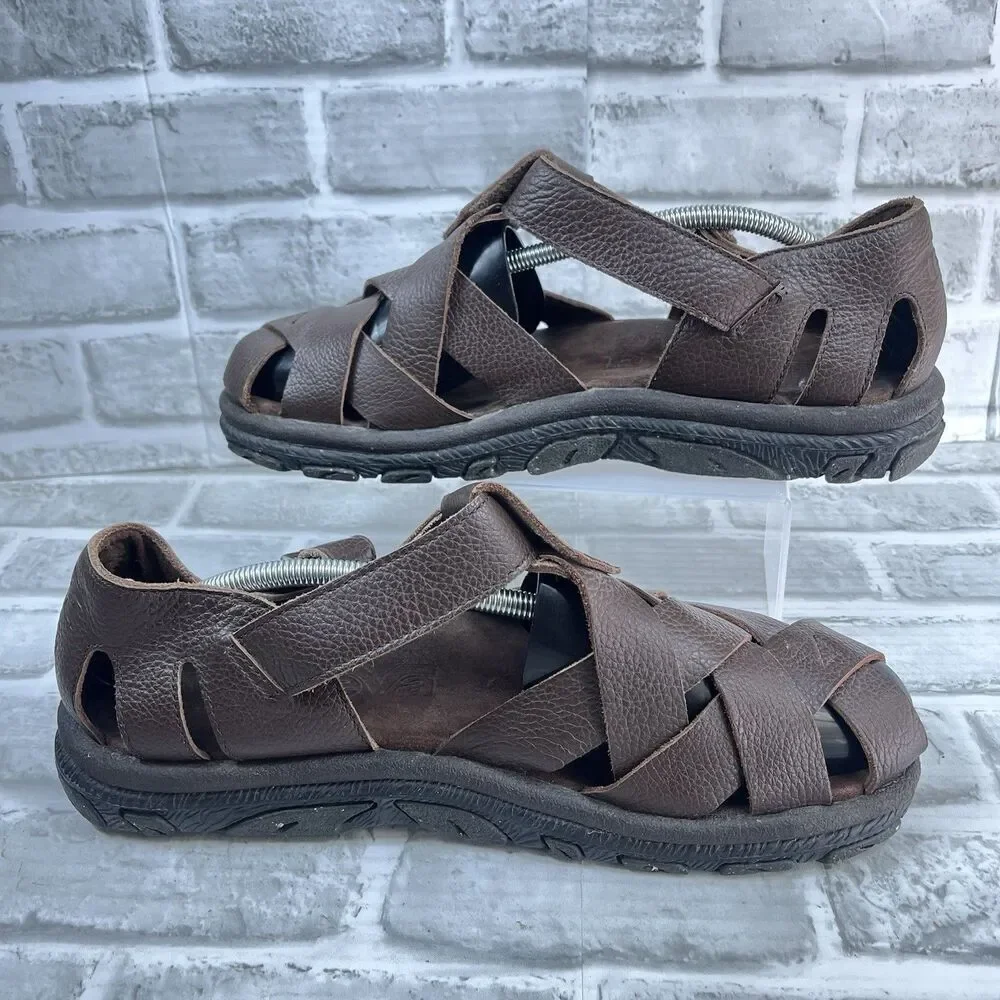 Teva Cross Up Men's Size 12 Brown Soft Leather Strappy Fisherman Comfort Sandal